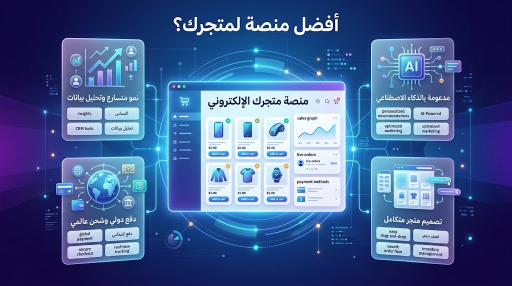أفضل منصة لإنشاء متجر إلكتروني في 2026: مقارنة سلة وزد وShopify وتمكين